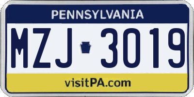 PA license plate MZJ3019