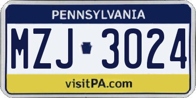 PA license plate MZJ3024