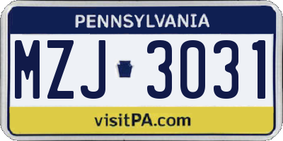 PA license plate MZJ3031