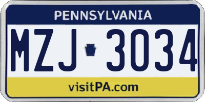 PA license plate MZJ3034