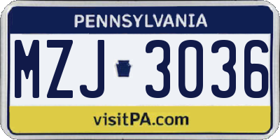 PA license plate MZJ3036