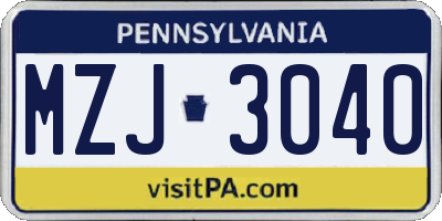 PA license plate MZJ3040