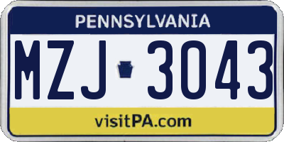 PA license plate MZJ3043