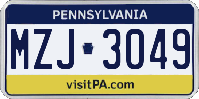 PA license plate MZJ3049