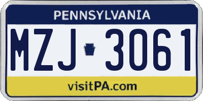 PA license plate MZJ3061