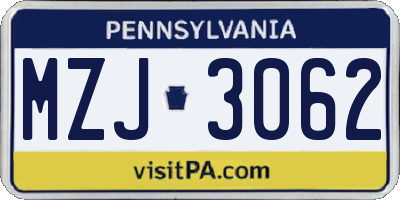 PA license plate MZJ3062