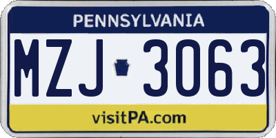 PA license plate MZJ3063