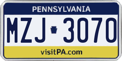 PA license plate MZJ3070