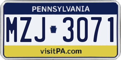 PA license plate MZJ3071