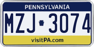 PA license plate MZJ3074
