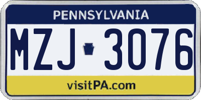PA license plate MZJ3076