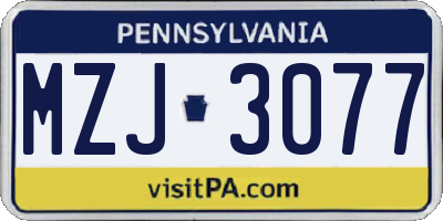 PA license plate MZJ3077