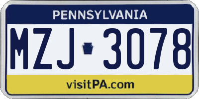 PA license plate MZJ3078