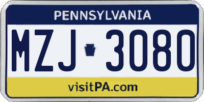 PA license plate MZJ3080