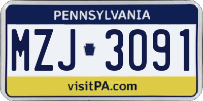 PA license plate MZJ3091