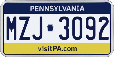 PA license plate MZJ3092