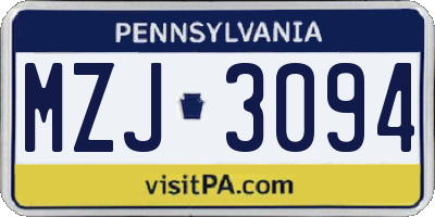 PA license plate MZJ3094