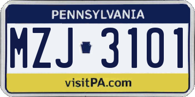 PA license plate MZJ3101