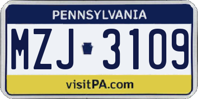 PA license plate MZJ3109