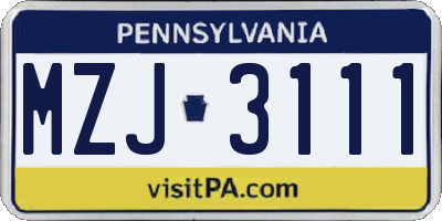 PA license plate MZJ3111
