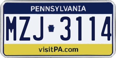 PA license plate MZJ3114