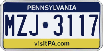 PA license plate MZJ3117