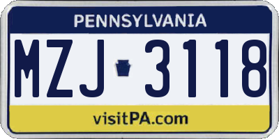 PA license plate MZJ3118