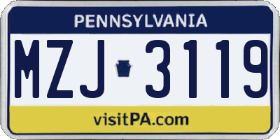 PA license plate MZJ3119