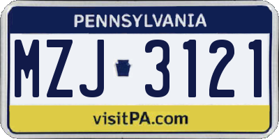 PA license plate MZJ3121