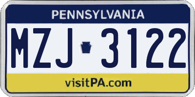 PA license plate MZJ3122