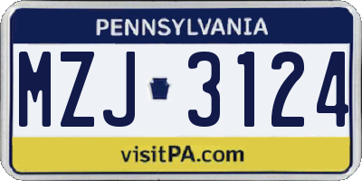 PA license plate MZJ3124