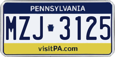PA license plate MZJ3125