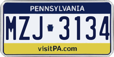 PA license plate MZJ3134
