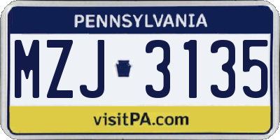 PA license plate MZJ3135