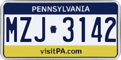 PA license plate MZJ3142