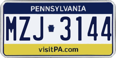 PA license plate MZJ3144