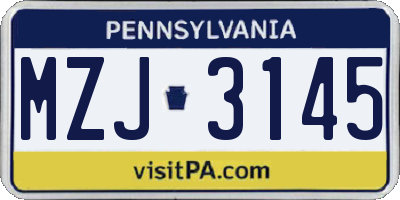 PA license plate MZJ3145