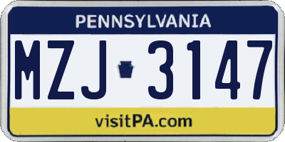 PA license plate MZJ3147