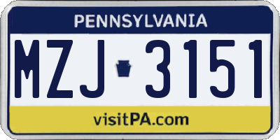 PA license plate MZJ3151