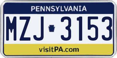 PA license plate MZJ3153