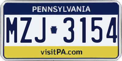 PA license plate MZJ3154
