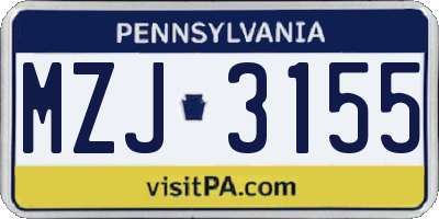 PA license plate MZJ3155