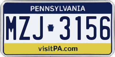 PA license plate MZJ3156