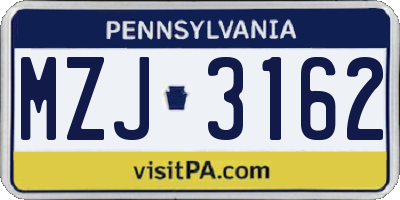 PA license plate MZJ3162