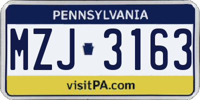 PA license plate MZJ3163