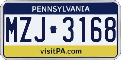 PA license plate MZJ3168