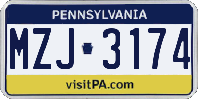 PA license plate MZJ3174
