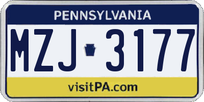 PA license plate MZJ3177