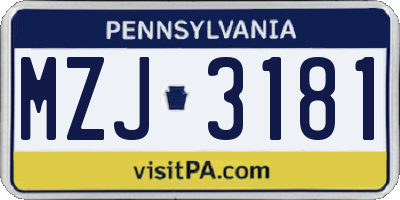 PA license plate MZJ3181