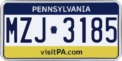 PA license plate MZJ3185